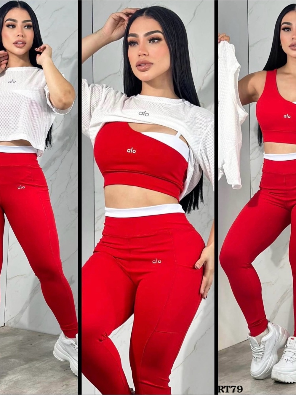 ALO Yoga Red High-Waist Legging & Sports Bra Set